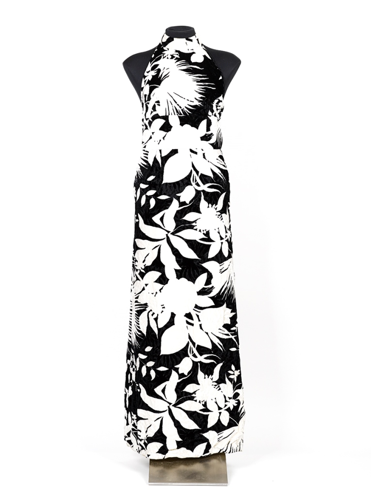 Black and White Cut Velvet Hawaiian Print Maxi dress - Shapiro Auctioneers