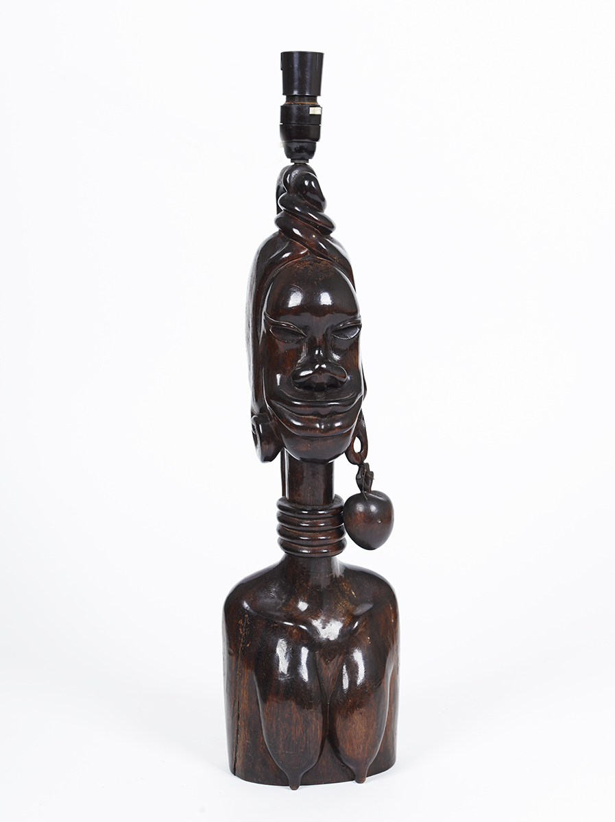 Carved African Table Lamp, c. 1950 Shapiro Auctioneers