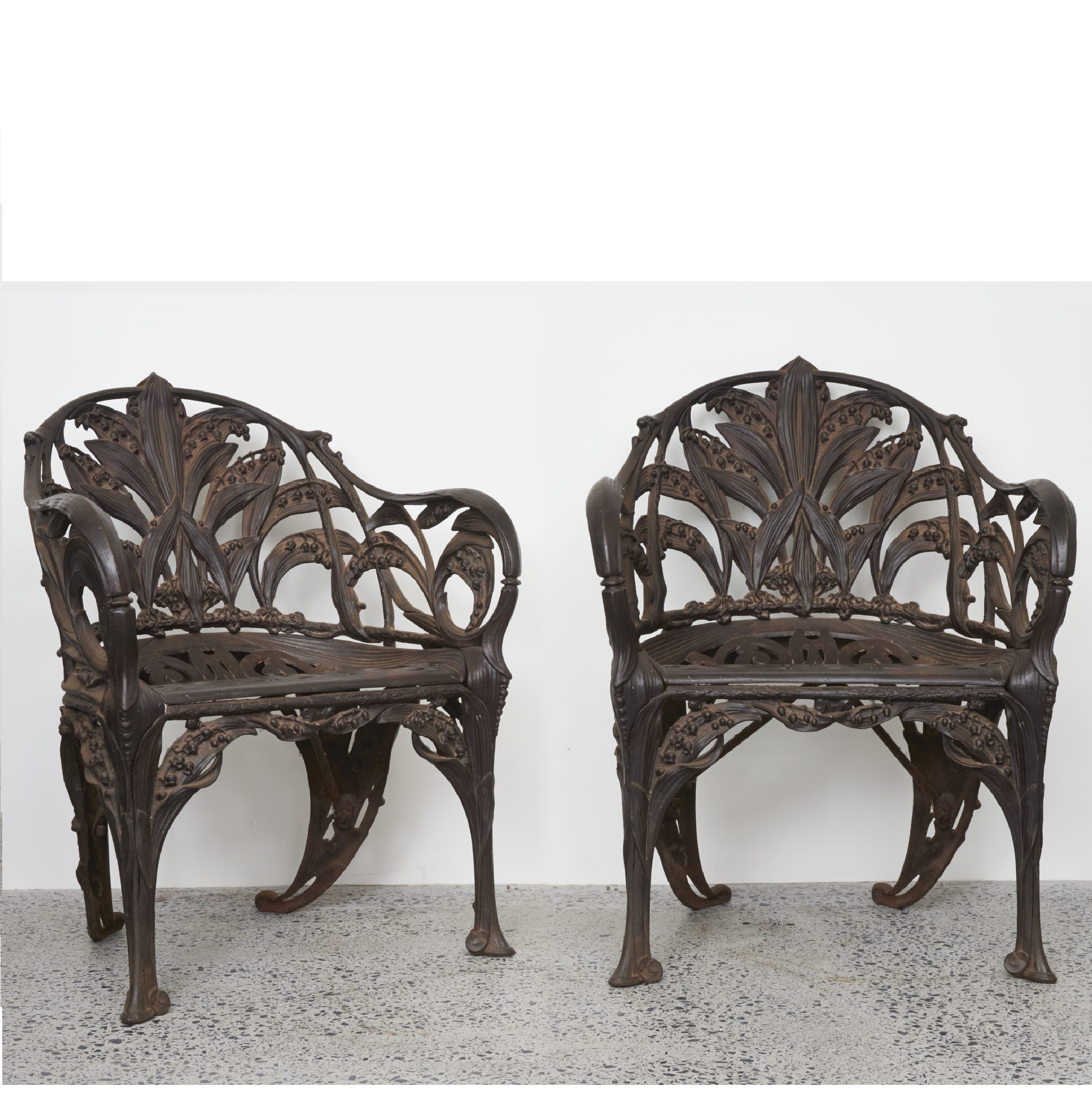 Pair of Coalbrookdale Cast Iron Garden Chairs