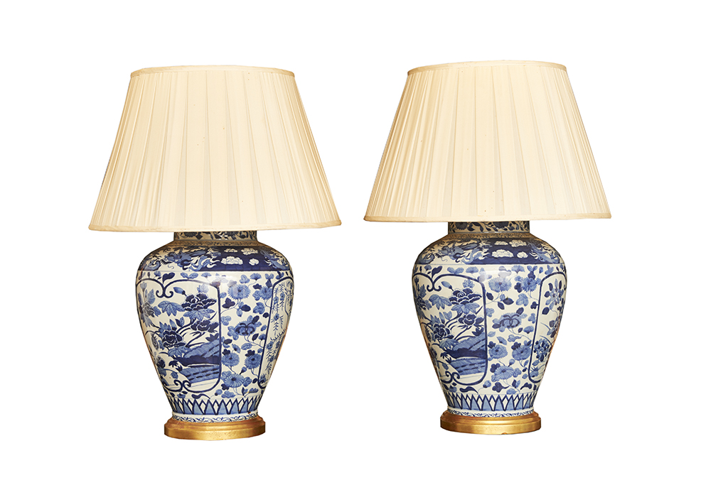 Pair of Chinese Blue and White Porcelain Table Lamps Shapiro Auctioneers