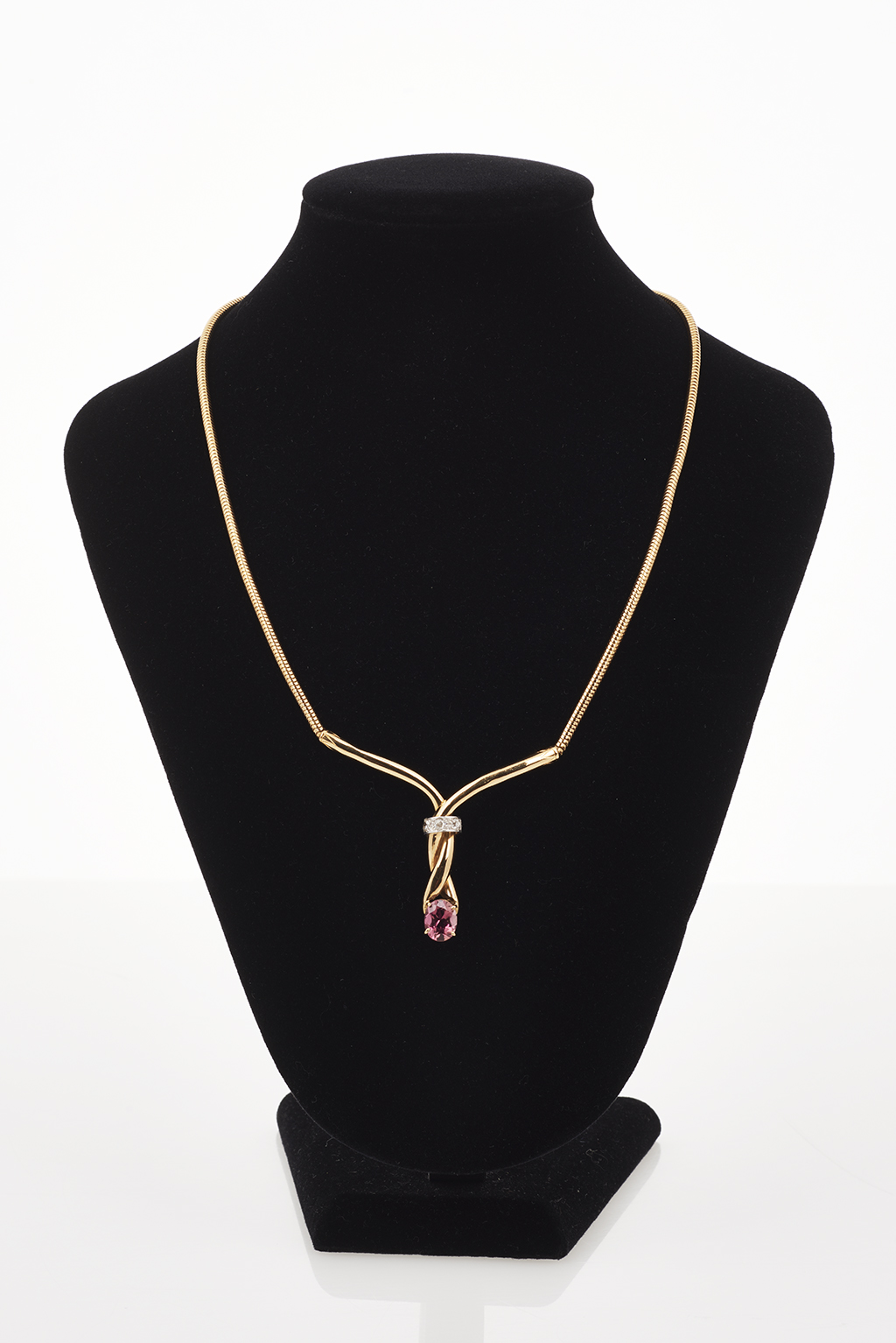Retro Gold and Pink Tourmaline and Diamond necklace - Shapiro Auctioneers